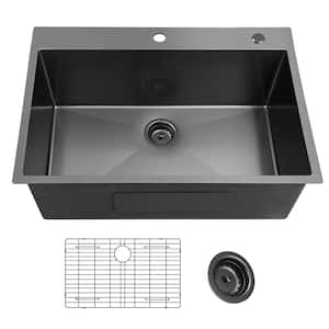 Gunmetal Black 18 -Gauge Stainless Steel 9 in. D Single Bowl Drop-in Kitchen Sink Topmount Wet Bar or Prep Sinks