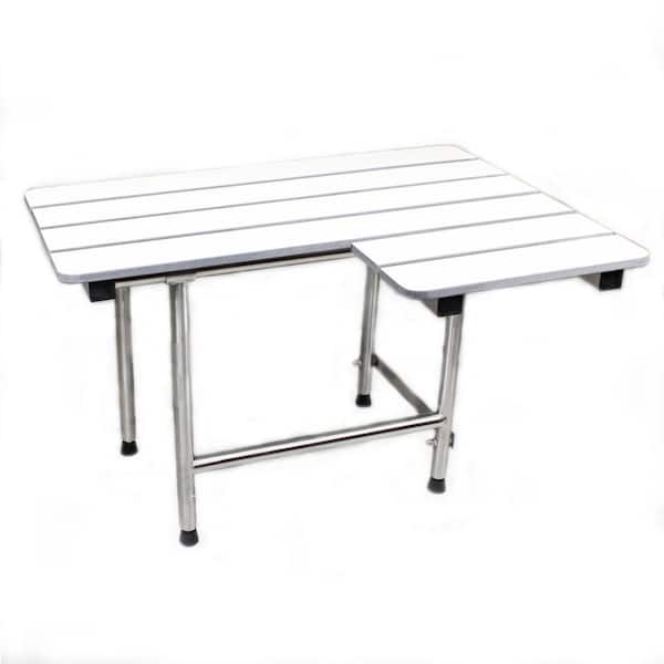 CSI Bathware 34 in. x 21 in. Left Hand L-Shaped, Phenolic Slatted Folding Shower Seat with Adjustable Legs in White - ADA Compliant