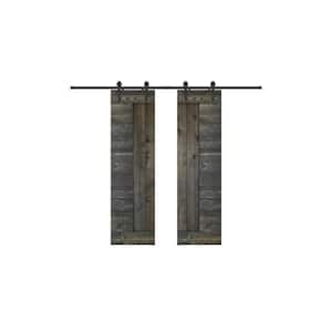 Panel Series 72 in. x 84 in. Fully Set Up Ebony Finished Pine Wood Sliding Barn Door with Hardware Kit