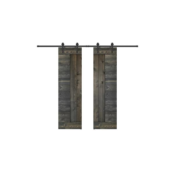 Dessliy Panel Series 72 in. x 84 in. Fully Set Up Ebony Finished Pine Wood Sliding Barn Door with Hardware Kit