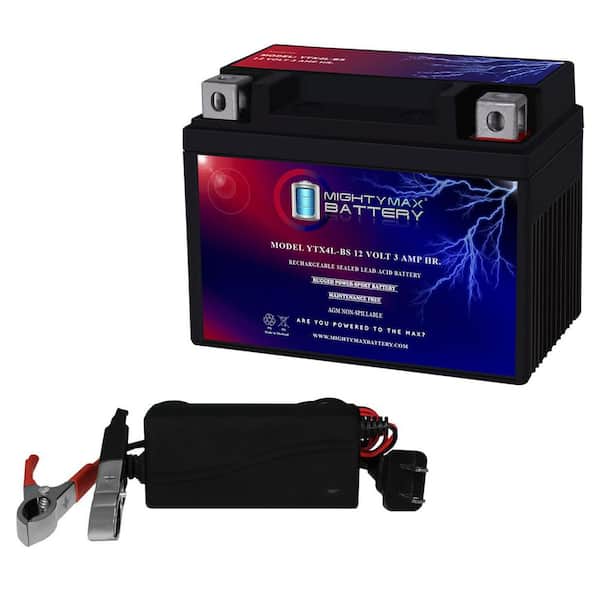 MIGHTY MAX BATTERY YTX4L-BS Replacement Battery for Parts Unlimited RT4L-BS + 12V 1Amp Charger