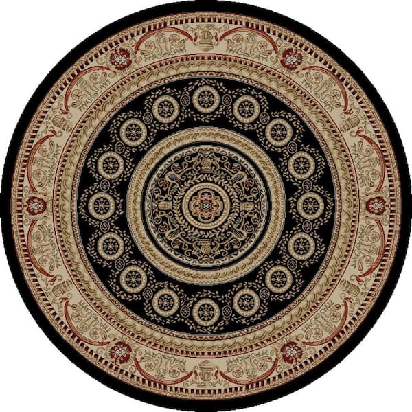 Concord Global Trading Jewel Aubusson Black 5 ft. Round Area Rug
