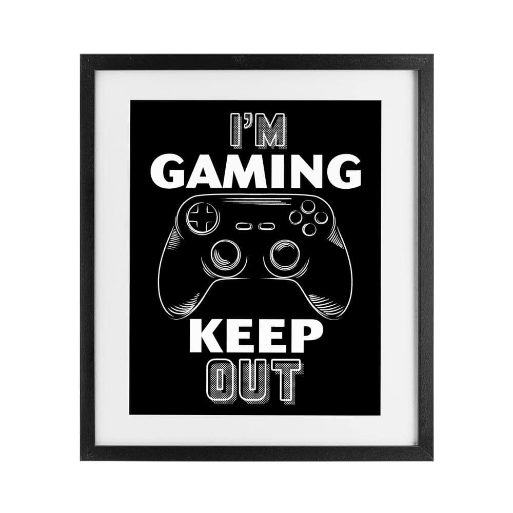 I'm Gaming Keep Out Black Framed Print Under Glass, design by Marcus Prime