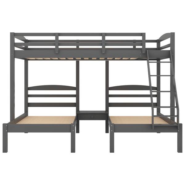 wetiny Gray Full Over Twin and Twin Bunk Bed Triple Bunk Bed