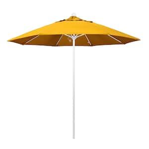 9 ft. Fiberglass Market Pulley Open Matted White Patio Umbrella in Yellow Pacifica