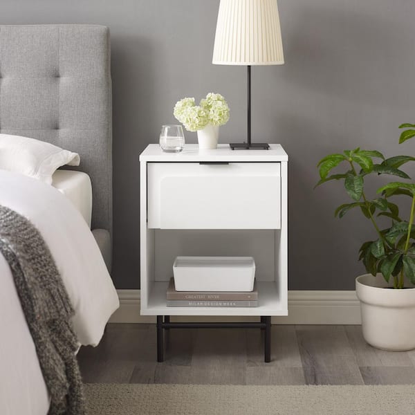 Walker Edison Furniture Company Contemporary Metal and Wood White 1-Drawer 18 in. W Nightstand