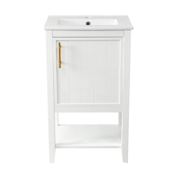 JimsMaison 20 in. W x 16 in. D x 33.5 in. H Single Sink Freestanding Bathroom Vanity in White with White Ceramic Top