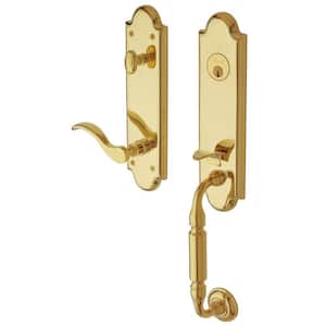 Estate Collection Manchester Single Cylinder Lifetime Polished Brass Right-Handed Door Handleset with Wave Door Handle
