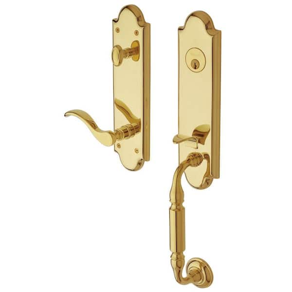 Baldwin Estate Collection Manchester Single Cylinder Lifetime Polished Brass Right-Handed Door Handleset with Wave Door Handle