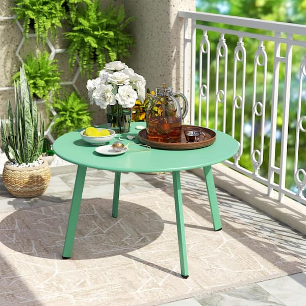 DESwan Mint Blue Round Steel Outdoor Coffee Table
