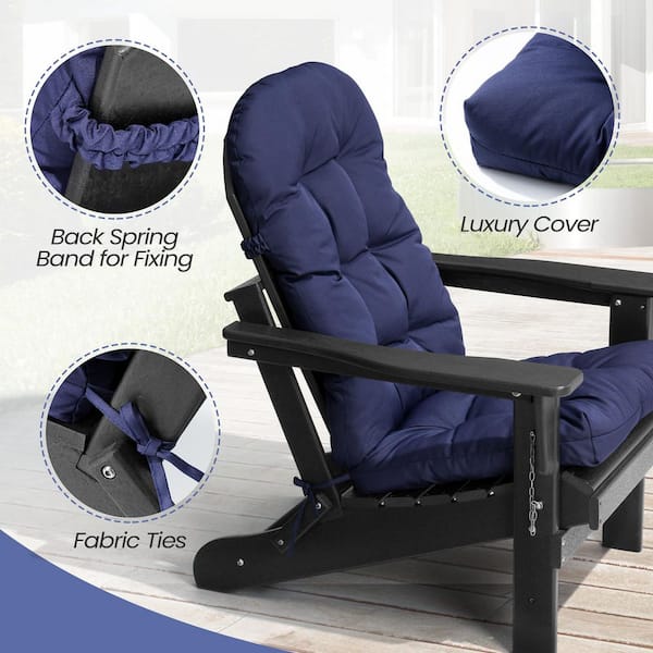 4-Piece Outdoor Adirondack Chair Cushions with Ties 50 in. x 20 in. x 4 in. Replacement Patio Chair Cushion in Navy Blue