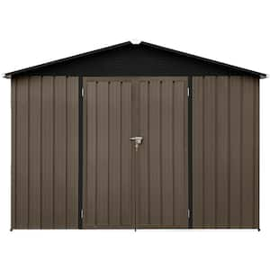 8 ft. x 10 ft. Outdoor Metal Garden Storage Sheds with Lockable Doors for Barkyard Patio, Brown and Black (80 sq. ft.)