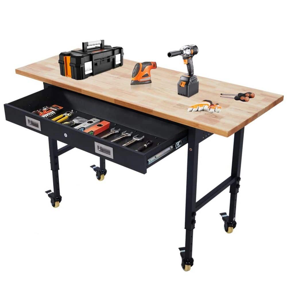 60 in. x 22 in. Workbench Drawer Storage, Adjustable Height Worktable for Garage, Rubber Wood Top Heavy Duty Workbench price history on PriceWatchPro