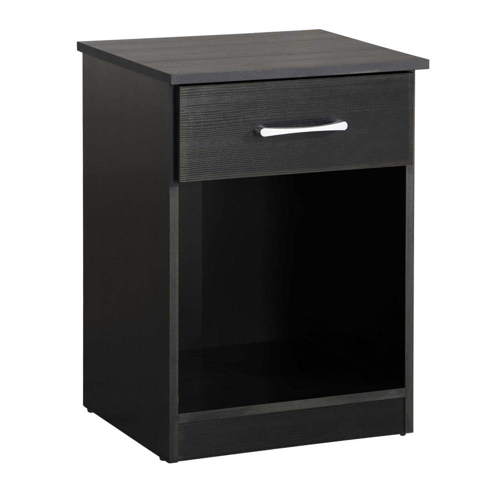 Lindsey Black Solid Wood 1-Drawer Nightstand