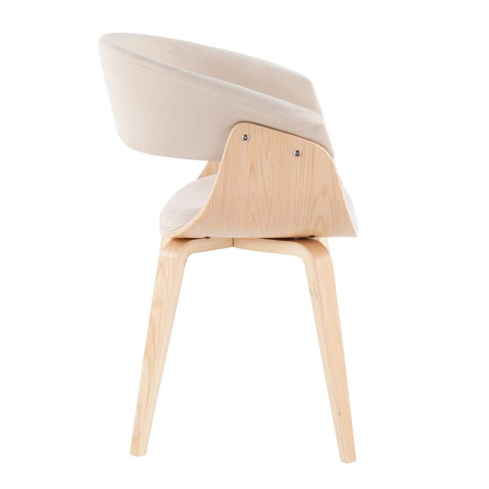 Cream Velvet Upholstered Armchair Set with Natural Wood Legs