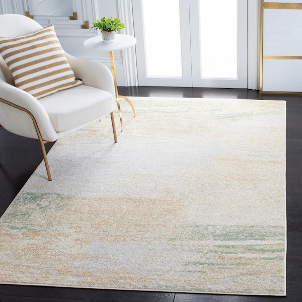 Adirondack Ivory/Gold Solid Color 6 ft. x 6 ft. Distressed Square Area Rug