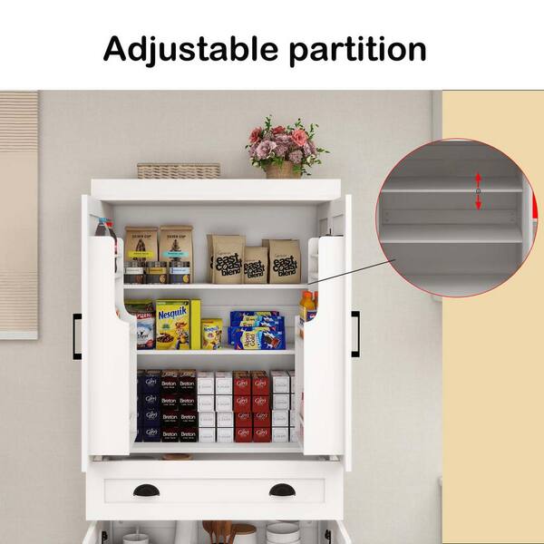 White Wood 30 in. Kitchen Island with 4 Doors, 71"
