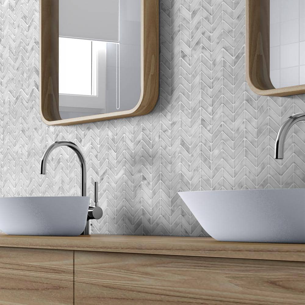 11.22'' x 11.22'' Chevron White Marble Mosaic Tile
