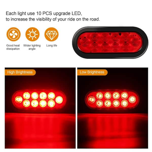 6 in. Oval LED Trailer Tail Lights Waterproof Stop Turn Brake Light Kit DOT Compliant Red (2-Pack)
