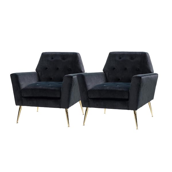 JAYDEN CREATION Ernesto Black Armchair with Metal Base Set of 2