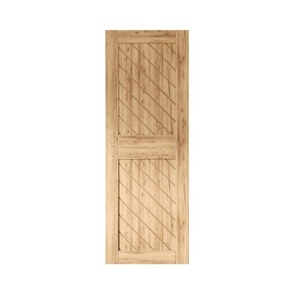 HOMACER XT2 30 in. x 84 in. C-Panel Solid Core Unfinished Slanted Stripe Design Pine Wood Interior Sliding Barn Door Slab