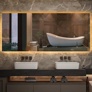 84 in. W x 36 in. H Large Rectangular Metal Framed Dimmable AntiFog Wall Mount LED Bathroom Vanity Mirror in Grey