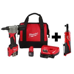 M12 12-Volt Lithium-Ion Cordless Rivet Tool Kit with M12 3/8 in. Ratchet