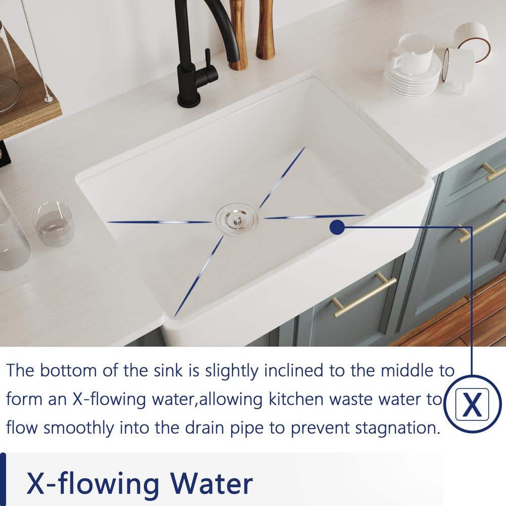 Perch 24" White Ceramic Farmhouse Apron Kitchen Sink