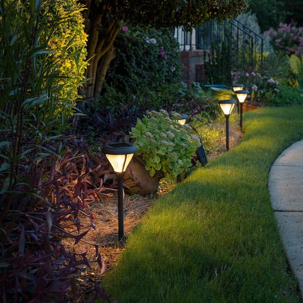 Premier Black Solar LED Weather Resistant Path Light with Dual Color Bright White and Warm White LEDs (8-Pack)