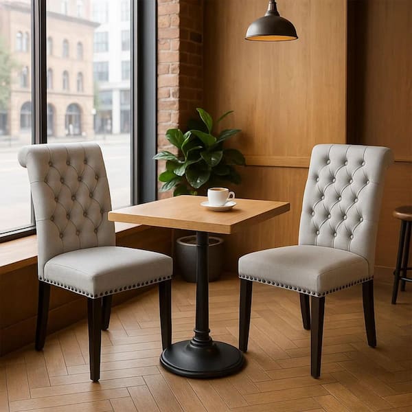 Home Beyond Toulouse Tufted Upholstered Dining Chairs with Nailhead Trim and Solid Wood Legs in Gray (Set of 2)