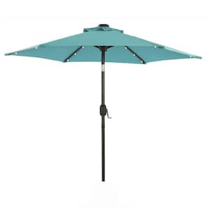 7.5 ft. Hexagon Solar Lighted Market Patio Umbrella with Tilt and Crank in Lake Blue