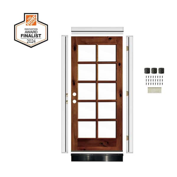 DIY RTA KIT 36in.x80in. Alder RightHand/Inswing 10-Lite Clear Glass Red Chestnut Stain Wood Ready To Assemble Front Door