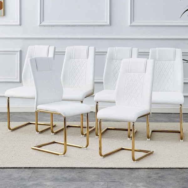 Polibi Modern White PU Leather Seat Dining Chairs Set of for