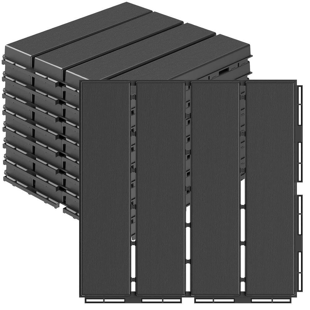 Interlocking 1 ft. x 1 ft. Waterproof Plastic Deck Tile in Dark Grey (9 per