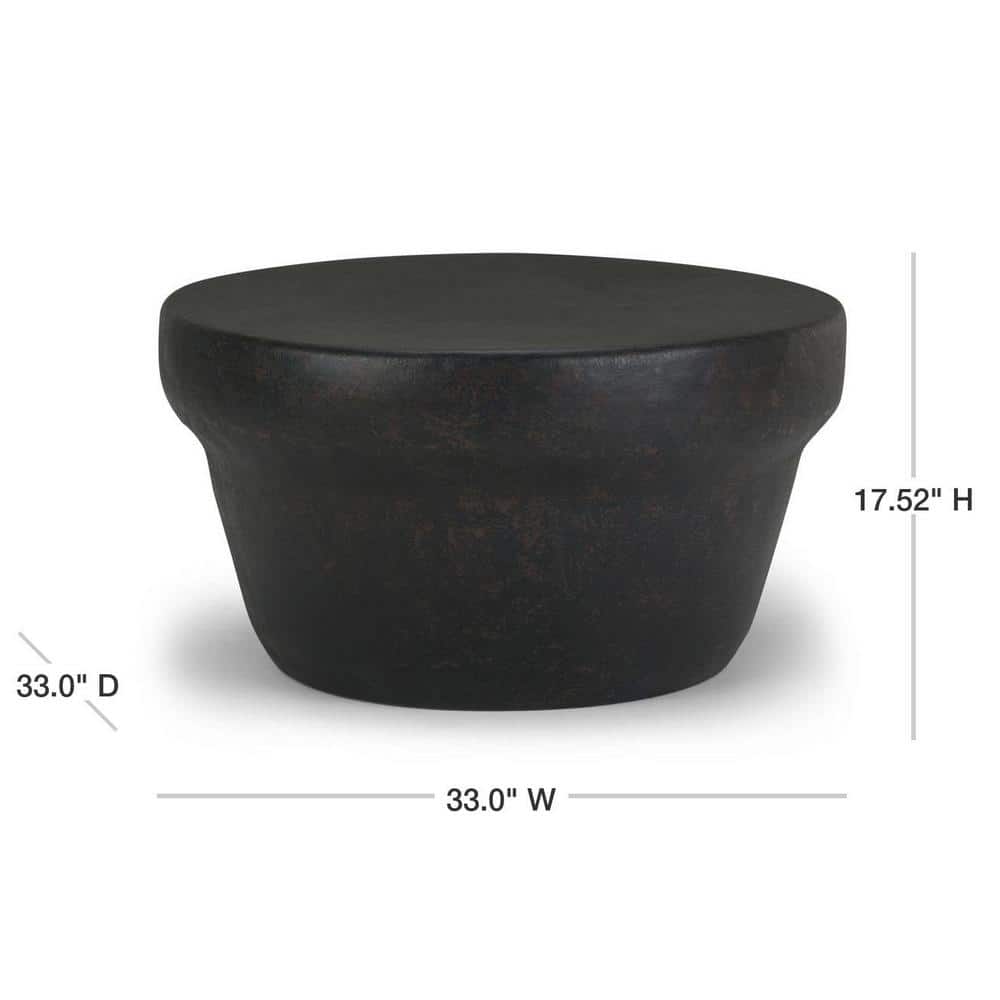 Rustic Bronze 33" Round Iron Coffee Table with Antique Finish & Storage