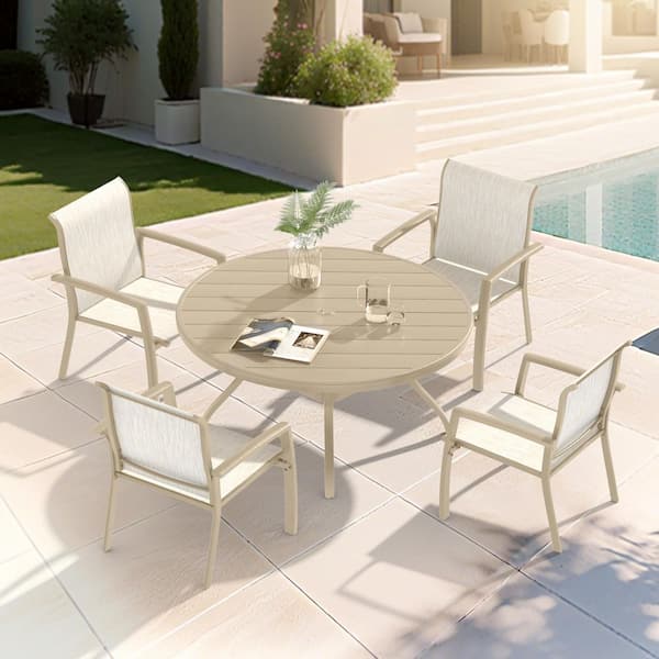 Sandstone 5-Piece Metal Outdoor Dining Set with Round Table