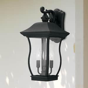 Chelsea Black 3-Light Outdoor Line Voltage Hardwired Porch Light Wall Sconce with No Bulbs Included