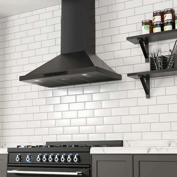 36 in. 600 CFM Ducted Wall Mount Range Hood in Black Stainless Steel with Gestures/Touch Control and LED Lights