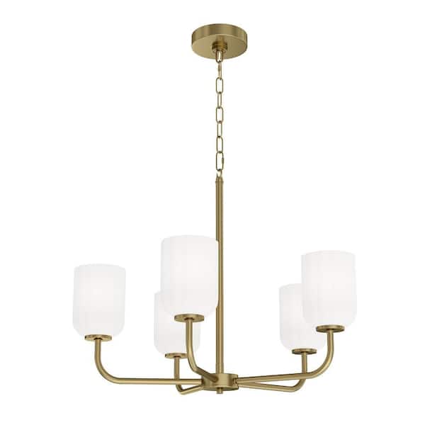 Parkmont 24 in. Plug and Play 5-Light Lacquered Brass Chandelier with SkyPlug