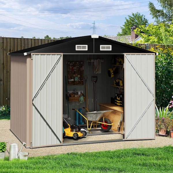 Sizzim 10 ft. W x 8 ft. D Metal Storage Shed With Base for Garden and Backyard (80 sq. ft. )