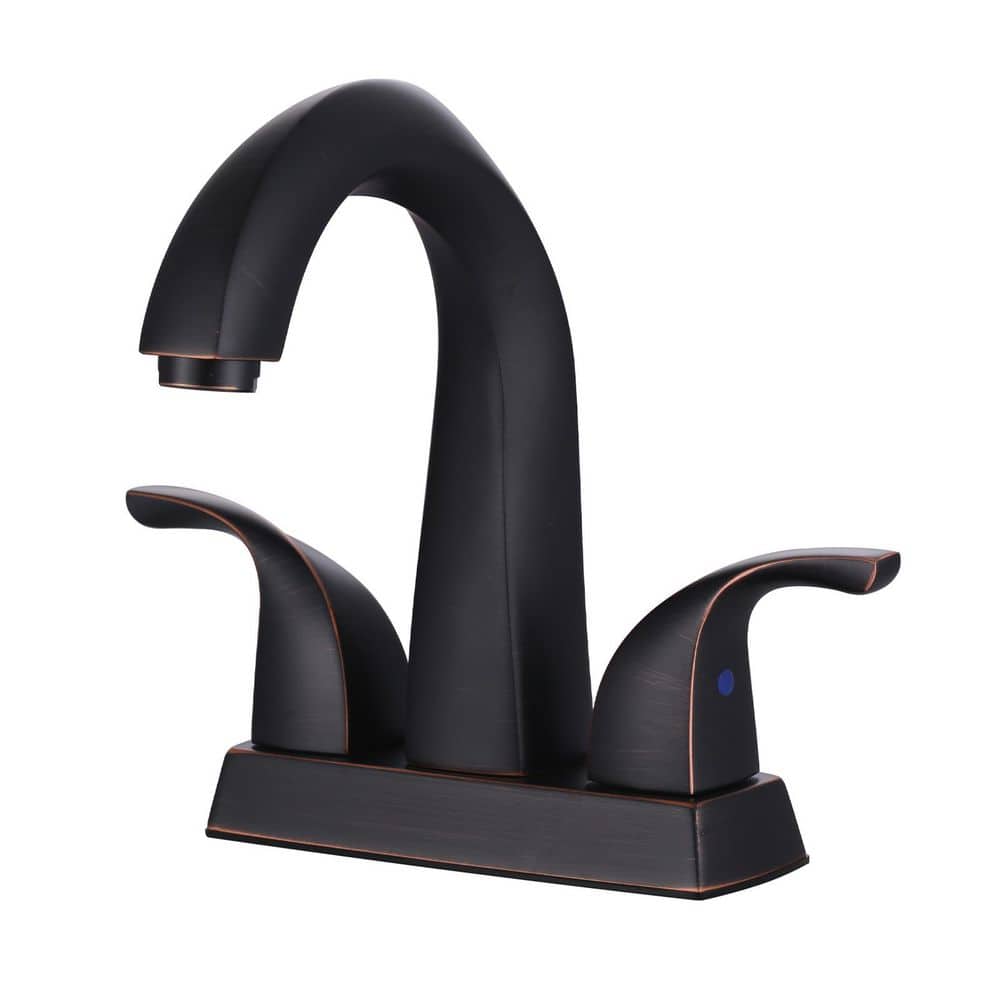 Modern 4 in. Centerset High-Arc Double-Handle BathroomFaucet with Pop-up Drain Kit in Oil Rubbed Bronze price history on PriceWatchPro