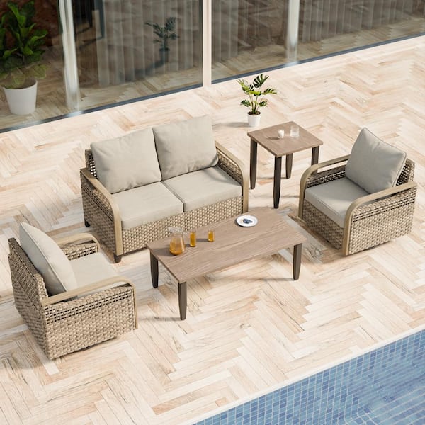 EAGLE PEAK 5-Piece Wicker Outdoor Patio Conversation Set