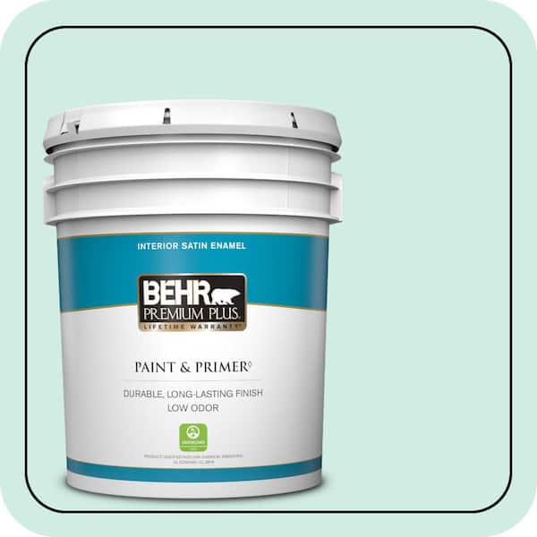 BEHR PREMIUM PLUS 5 gal. Home Decorators Collection #HDC-MD-19 Soft Mint Satin Enamel Low Odor Interior Paint & Primer