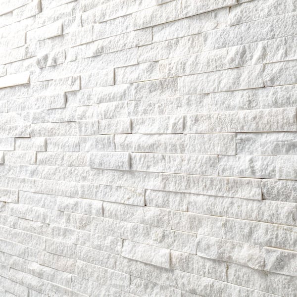 MSI Arctic White Ledger Panel 6 in. x 24 in. Splitface Marble Wall