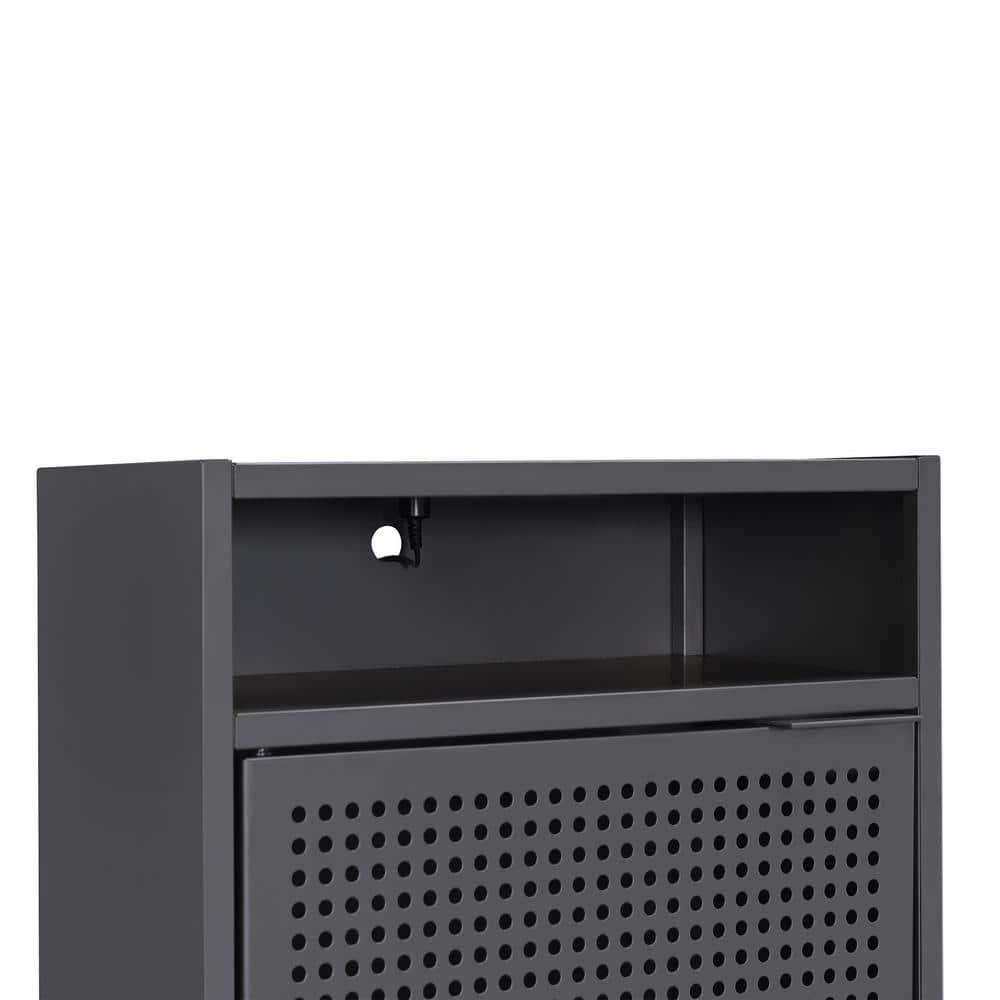 Gemma Contemporary Gray Metal Nightstand with USB Port