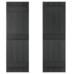 14 in. x 59 in Recycled Plastic Board and Batten Stonecroft Shutter Pair in Black
