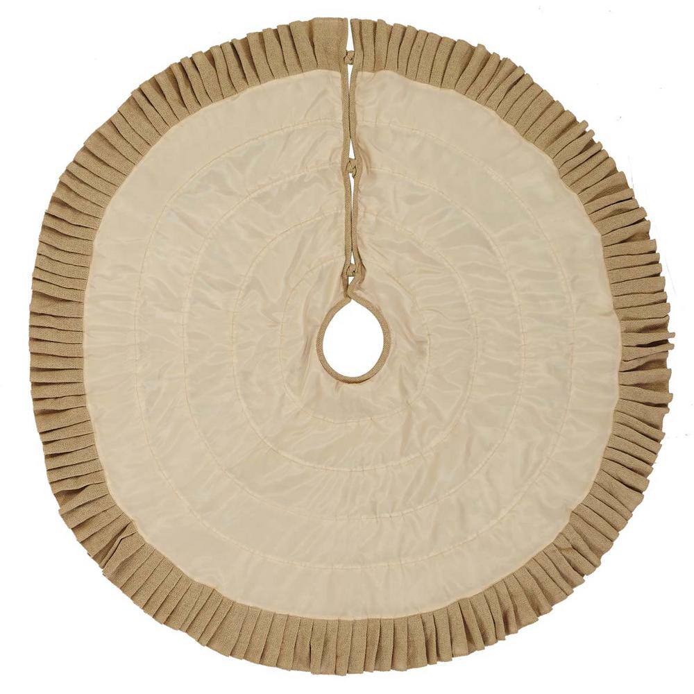 Festive Natural Burlap Ruffled Christmas Tree Skirt 48" Diameter