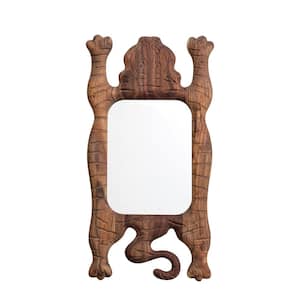 13.5 in. W x 25.5 in. H Wood Framed Natural Tibetan Tiger Shaped Wall Decorative Mirror