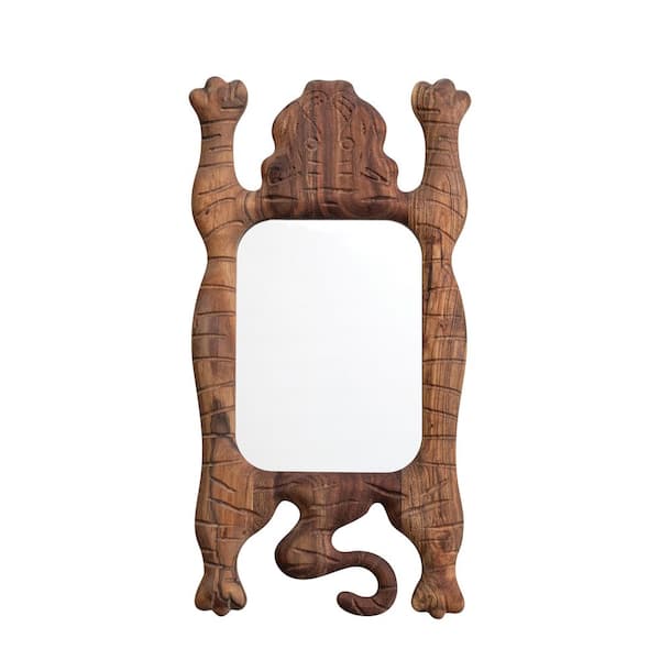 Storied Home 13.5 in. W x 25.5 in. H Wood Framed Natural Tibetan Tiger Shaped Wall Decorative Mirror