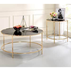 Skyes 22 in. Gold Coating Round Glass Top End Table